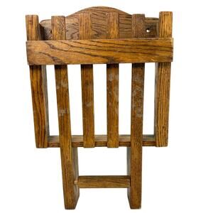 Vintage 70s Wooden Toilet Paper Magazine Rack Holder Wall Mount Rustic Oak
